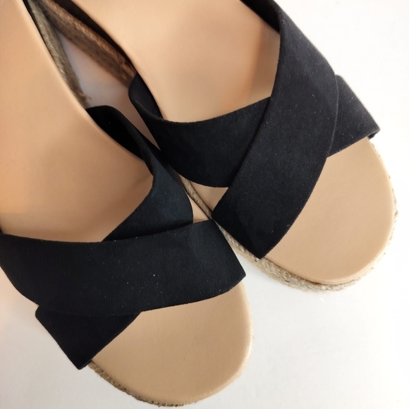 JUSTFAB Corinna Espadrille Sandals Black Suede Flat Wedges Women's 9 Ankle Strap - Picture 3 of 16
